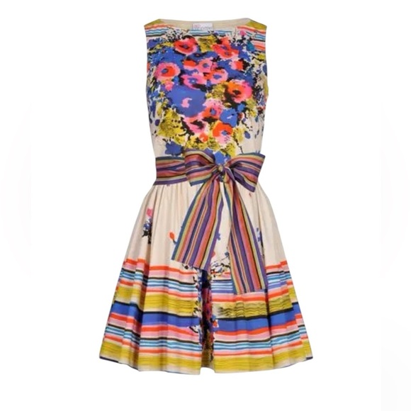 Red Valentino- Multicolored Stripe and Floral Sleeveless Mini Cocktail Dress - Picture 1 of 6